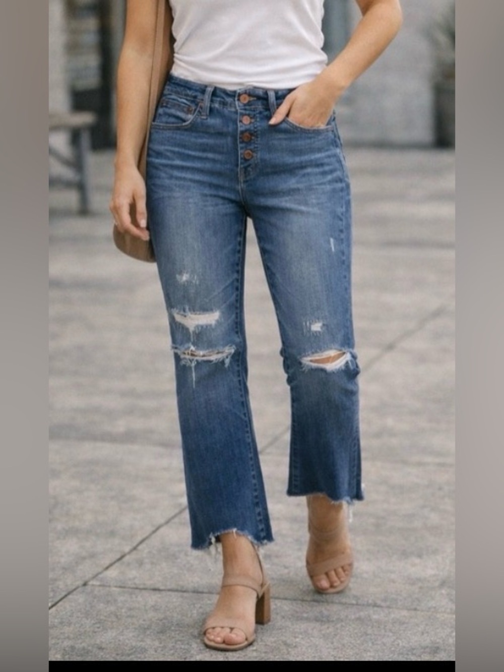 Madewell cali Demi boot jeans size 28 high rise button fly distressed bootcut